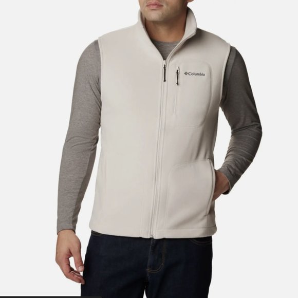 COLUMBIA BEIGE SLEEVELESS FAST TREK FLEECE POCKET VEST - Picture 1 of 4